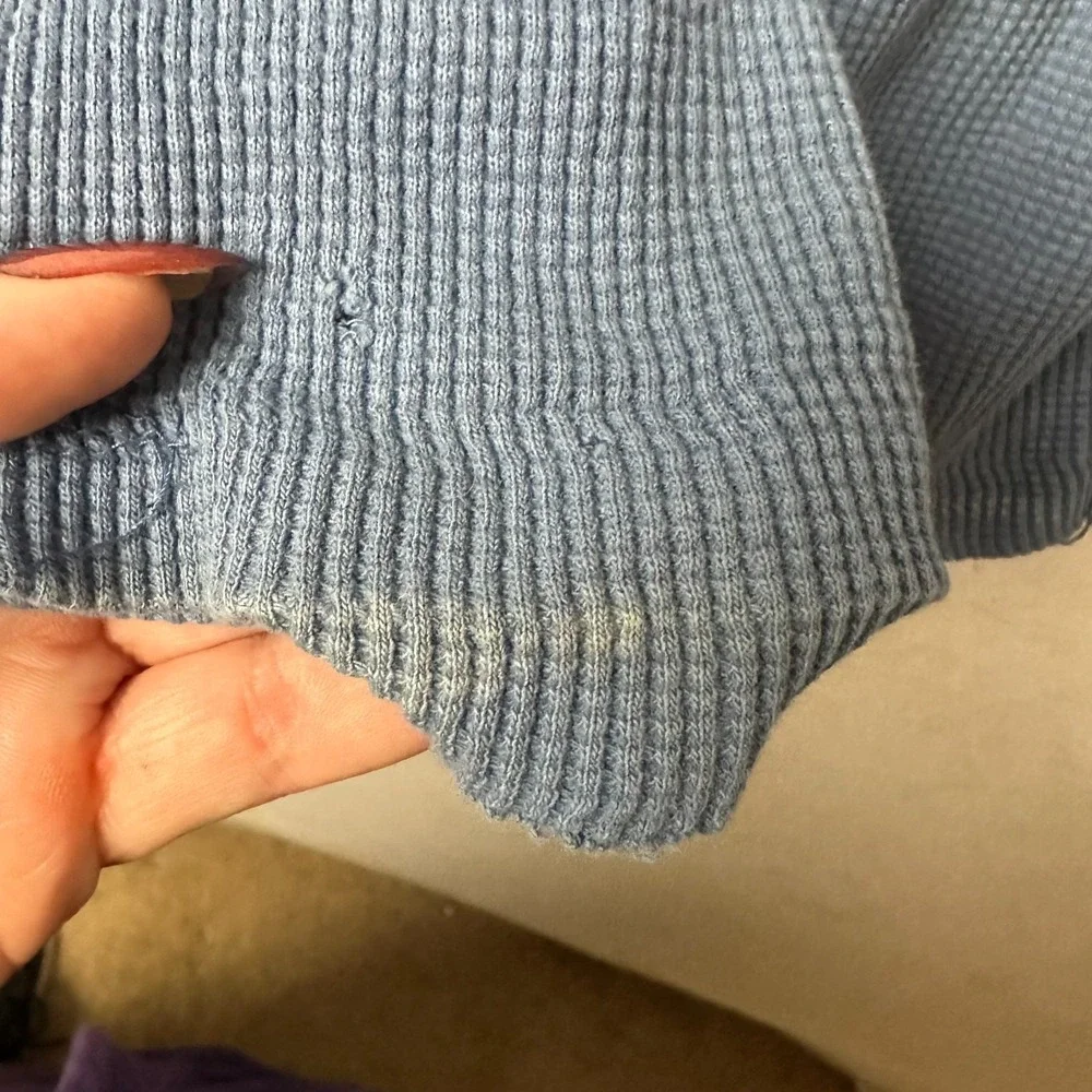 Vintage Levis Mens XL Blue Waffle Knit Thermal‎ Hoodie Long Sleeve Cotton Shirt
